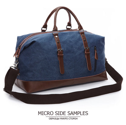 Mens Canvas Leather Duffel Bag - Travel Tote  Weekend Luggage - ZOOMNSTORE