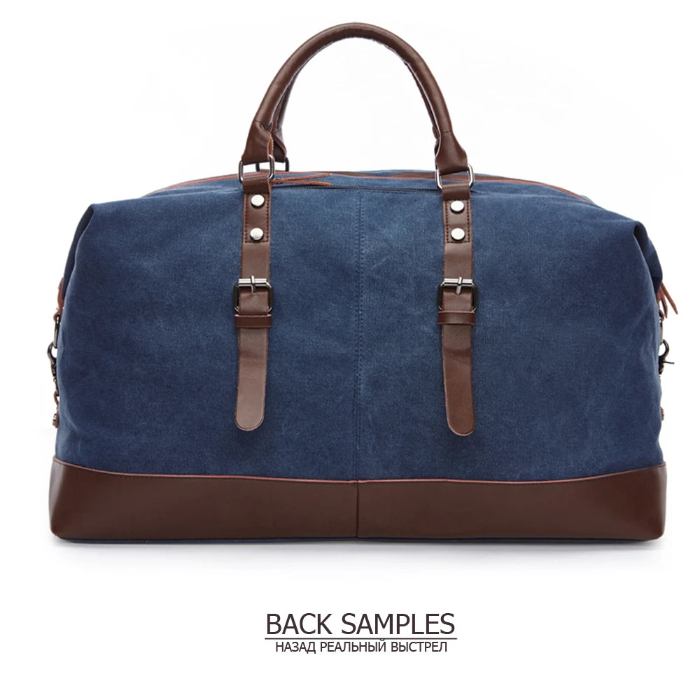 Mens Canvas Leather Duffel Bag - Travel Tote  Weekend Luggage - ZOOMNSTORE