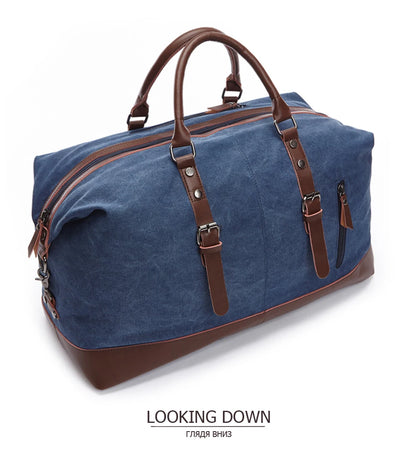 Mens Canvas Leather Duffel Bag - Travel Tote  Weekend Luggage - ZOOMNSTORE