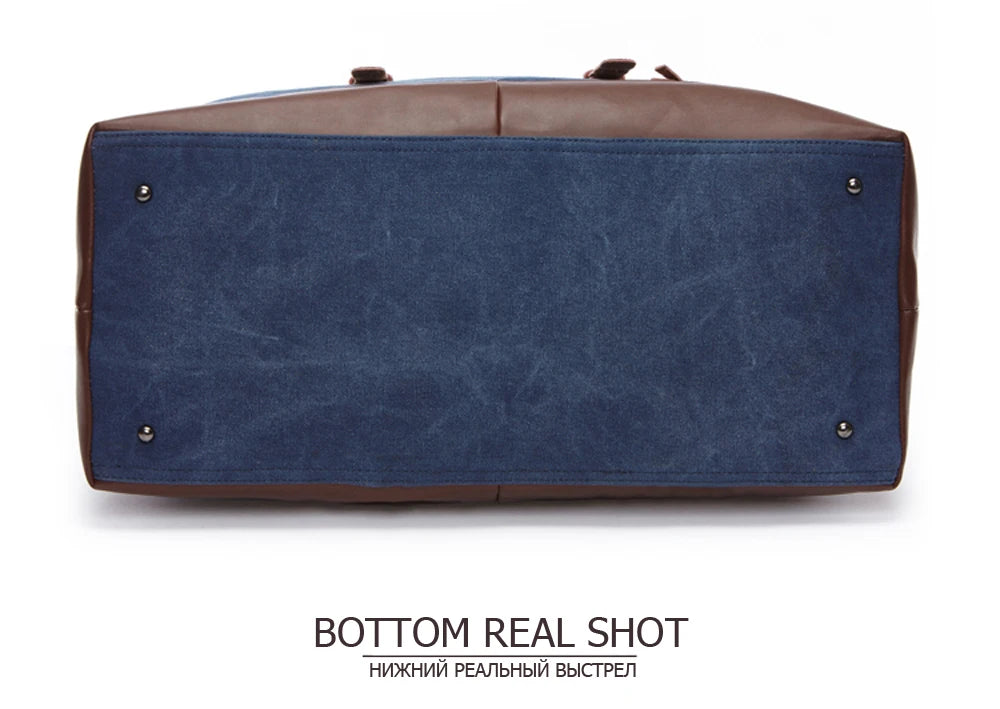 Mens Canvas Leather Duffel Bag - Travel Tote  Weekend Luggage - ZOOMNSTORE