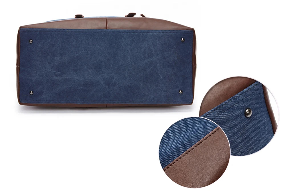 Mens Canvas Leather Duffel Bag - Travel Tote  Weekend Luggage - ZOOMNSTORE