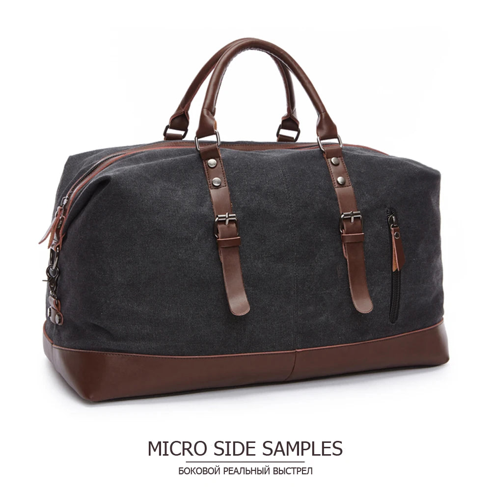 Mens Canvas Leather Duffel Bag - Travel Tote  Weekend Luggage - ZOOMNSTORE
