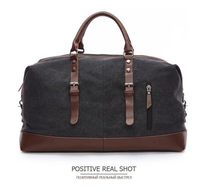 Mens Canvas Leather Duffel Bag - Travel Tote  Weekend Luggage - ZOOMNSTORE