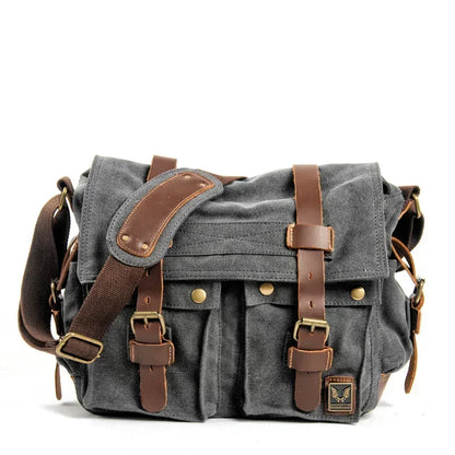 Mens Canvas Leather Messenger Bag - Large Satchel Shoulder Briefcase for Travel and Laptops - ZOOMNSTORE