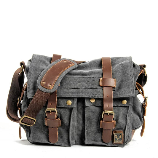 Mens Canvas Leather Messenger Bag - Large Satchel Shoulder Briefcase for Travel and Laptops - ZOOMNSTORE
