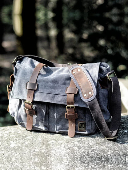 Mens Canvas Leather Messenger Bag - Large Satchel Shoulder Briefcase for Travel and Laptops - ZOOMNSTORE