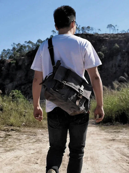 Mens Canvas Leather Messenger Bag - Large Satchel Shoulder Briefcase for Travel and Laptops - ZOOMNSTORE
