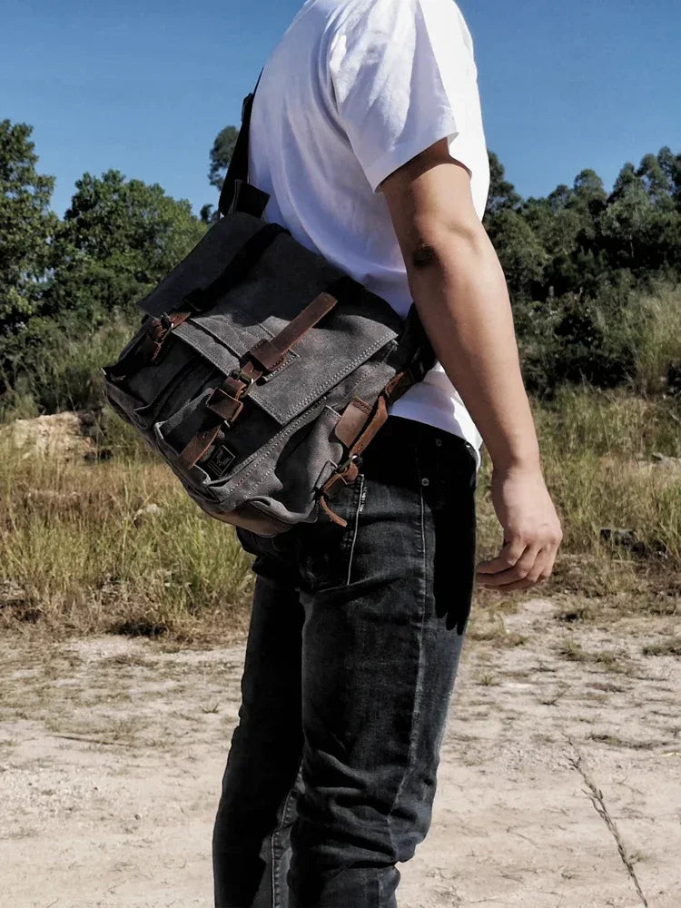 Mens Canvas Leather Messenger Bag - Large Satchel Shoulder Briefcase for Travel and Laptops - ZOOMNSTORE