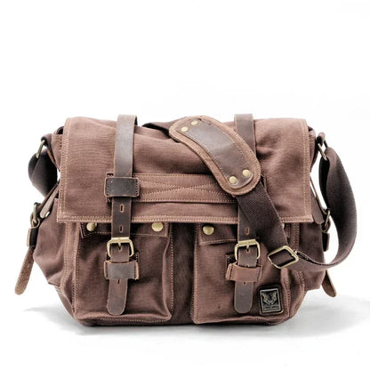 Mens Canvas Leather Messenger Bag - Large Satchel Shoulder Briefcase for Travel and Laptops - ZOOMNSTORE