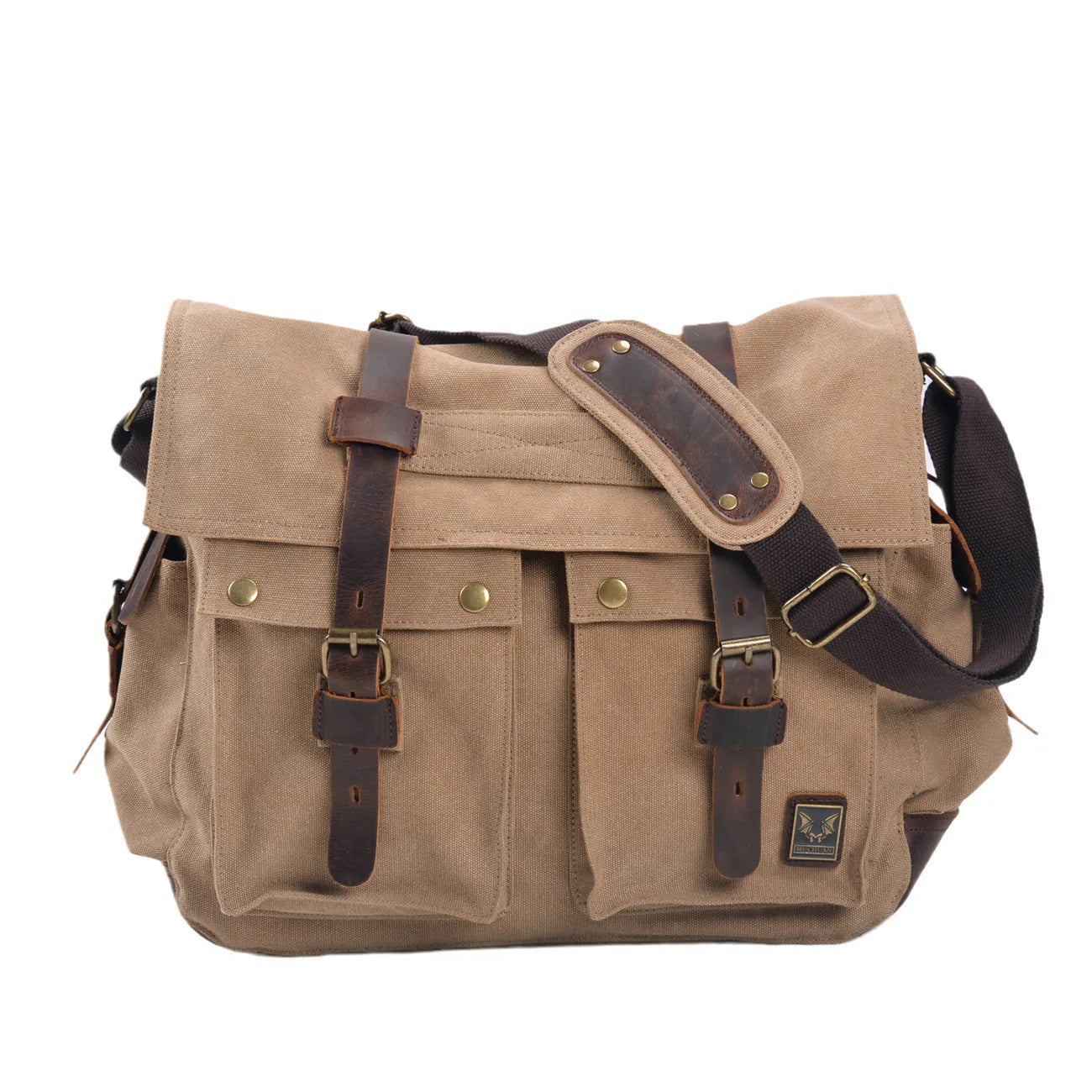 Mens Canvas Leather Messenger Bag - Large Satchel Shoulder Briefcase for Travel and Laptops - ZOOMNSTORE