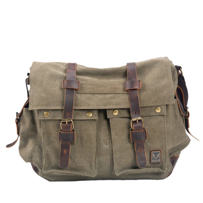 Mens Canvas Leather Messenger Bag - Large Satchel Shoulder Briefcase for Travel and Laptops - ZOOMNSTORE
