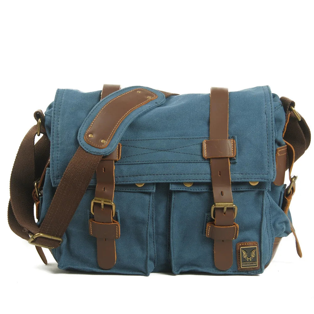 Mens Canvas Leather Messenger Bag - Large Satchel Shoulder Briefcase for Travel and Laptops - ZOOMNSTORE