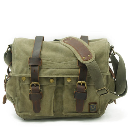 Mens Canvas Leather Messenger Bag - Large Satchel Shoulder Briefcase for Travel and Laptops - ZOOMNSTORE