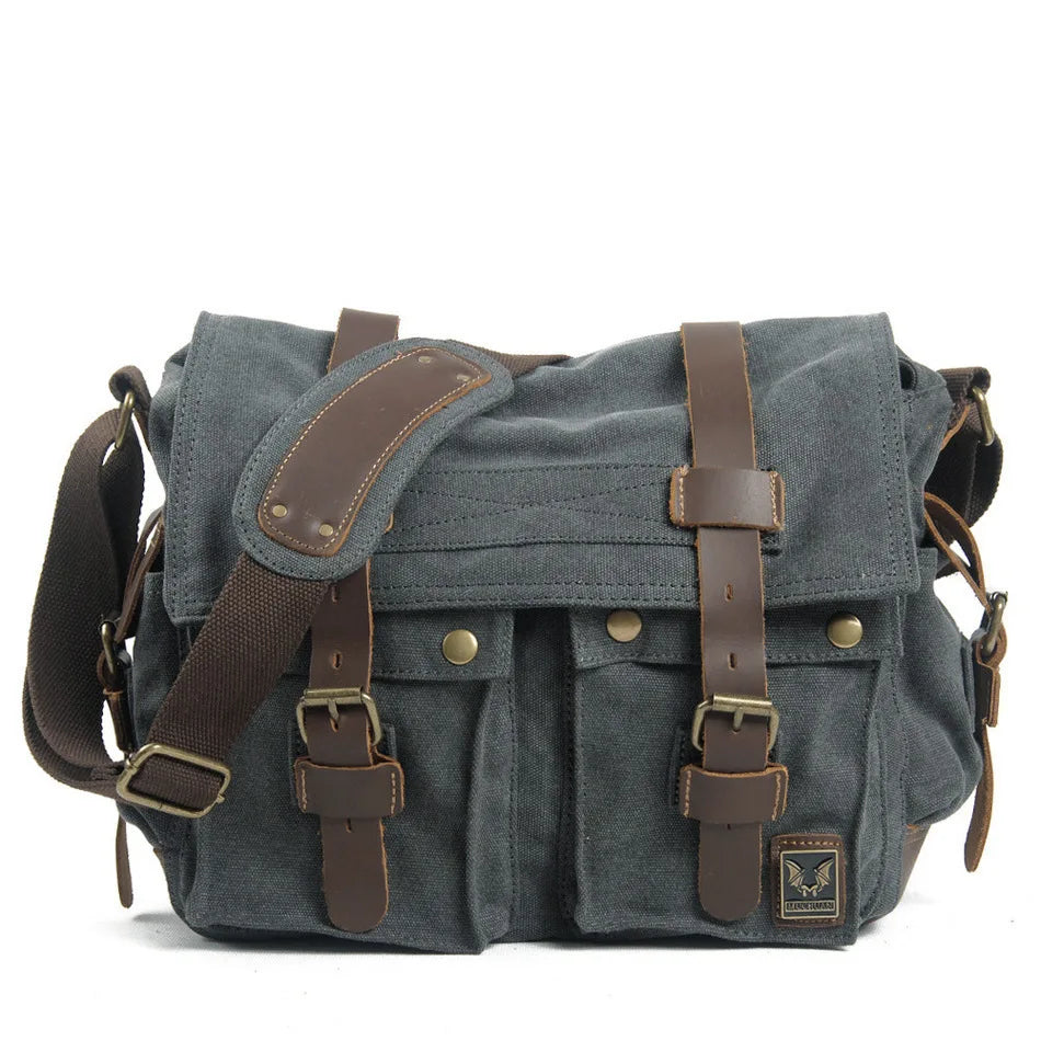 Mens Canvas Leather Messenger Bag - Large Satchel Shoulder Briefcase for Travel and Laptops - ZOOMNSTORE