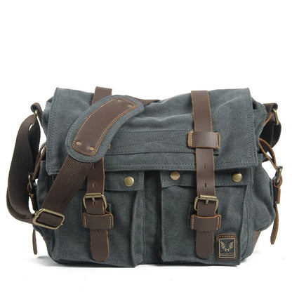 Mens Canvas Leather Messenger Bag - Large Satchel Shoulder Briefcase for Travel and Laptops - ZOOMNSTORE