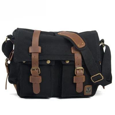 Mens Canvas Leather Messenger Bag - Large Satchel Shoulder Briefcase for Travel and Laptops - ZOOMNSTORE