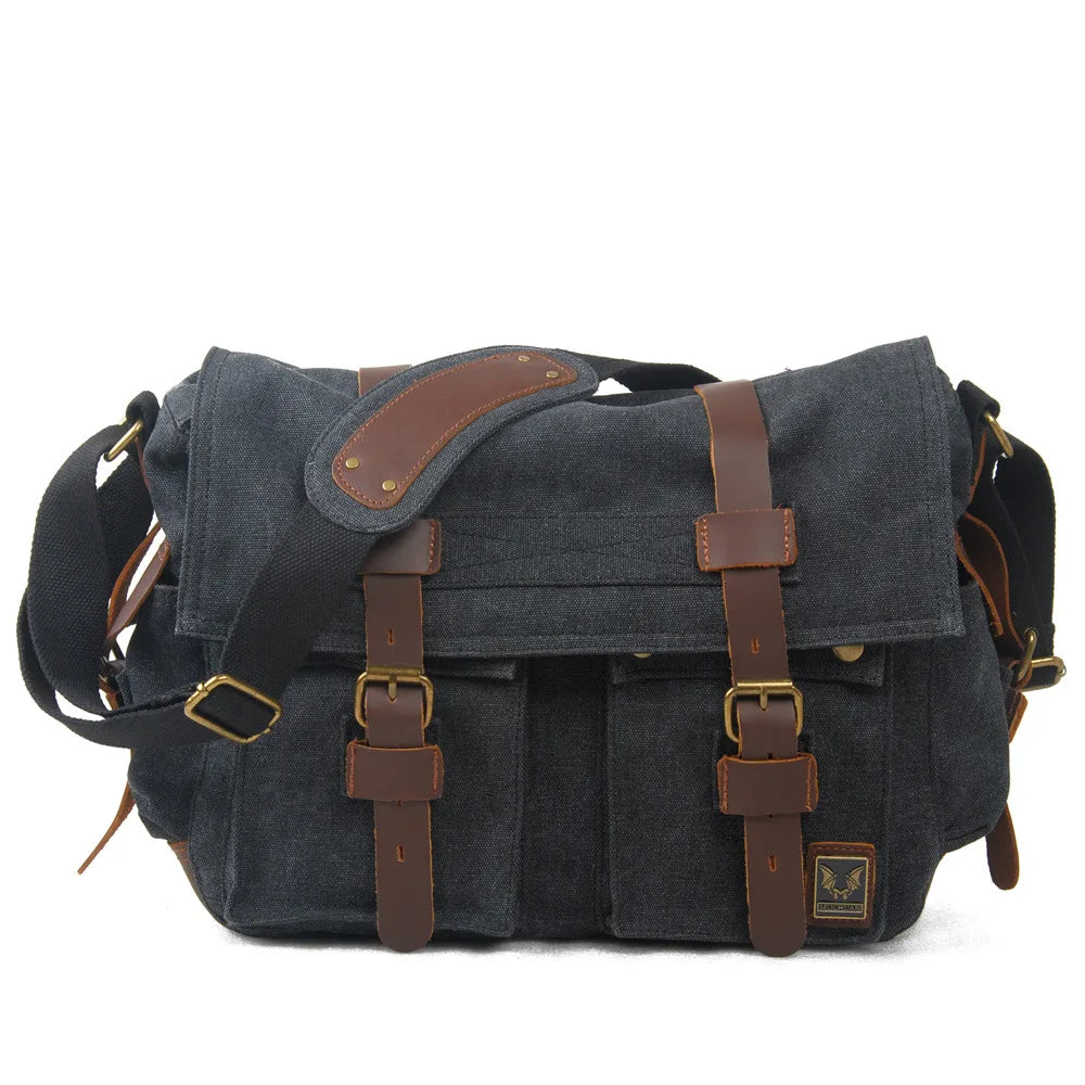 Mens Canvas Leather Messenger Bag - Large Satchel Shoulder Briefcase for Travel and Laptops - ZOOMNSTORE