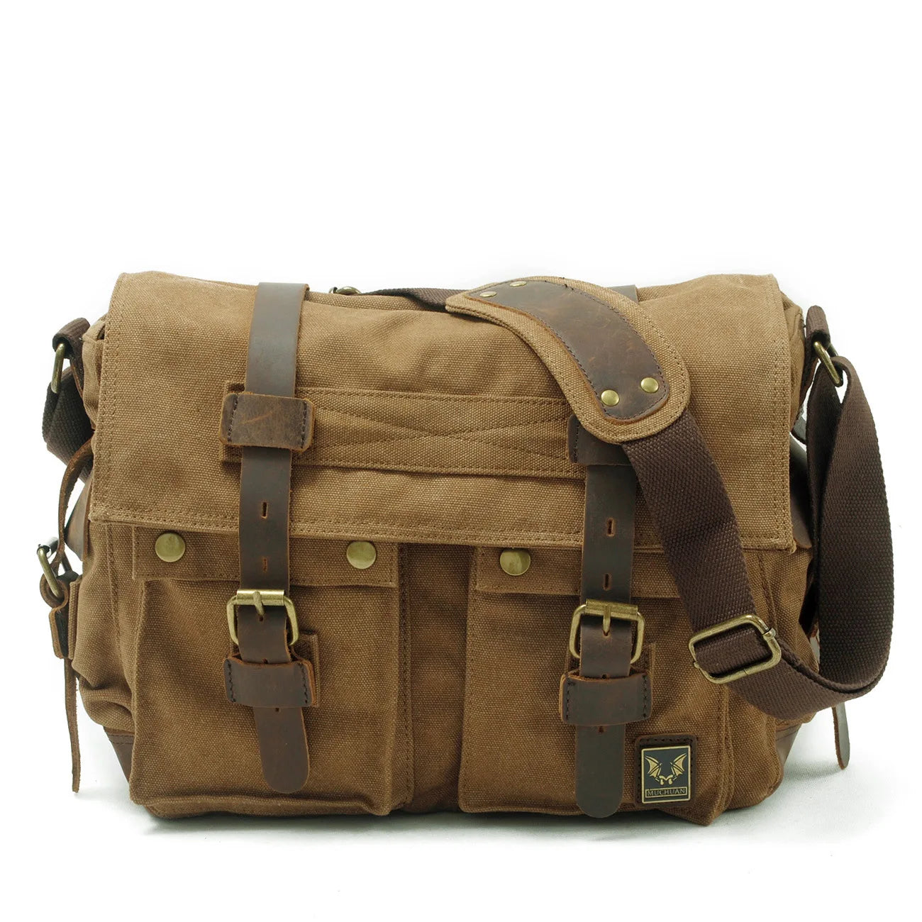 Mens Canvas Leather Messenger Bag - Large Satchel Shoulder Briefcase for Travel and Laptops - ZOOMNSTORE