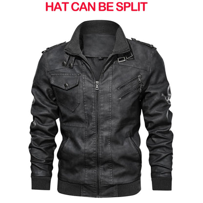 Mens Casual Biker Leather Jacket - Autumn Motorcycle Coat - ZOOMNSTORE