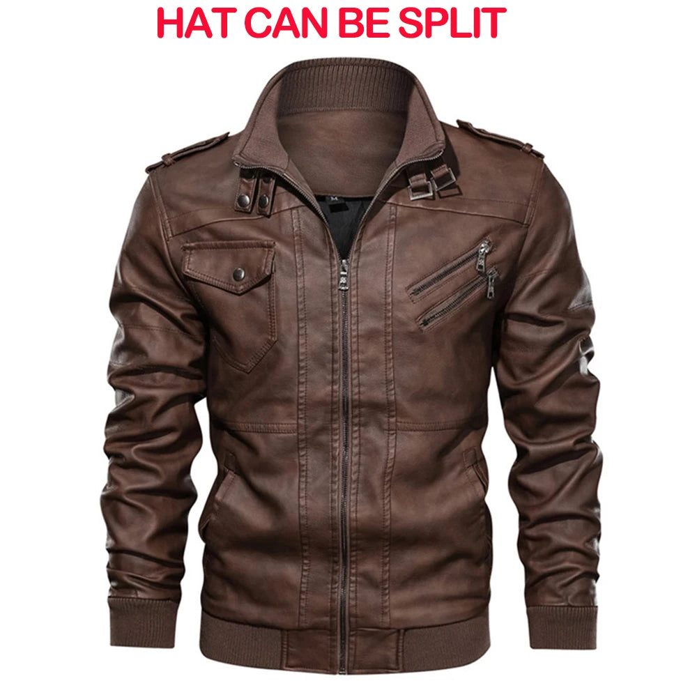Mens Casual Biker Leather Jacket - Autumn Motorcycle Coat - ZOOMNSTORE