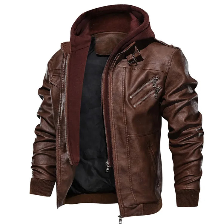 Mens Casual Biker Leather Jacket - Autumn Motorcycle Coat - ZOOMNSTORE