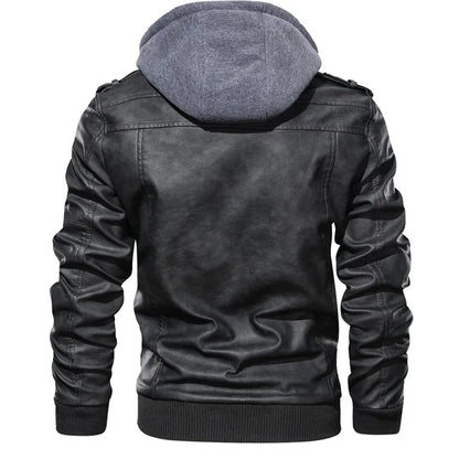 Mens Casual Biker Leather Jacket - Autumn Motorcycle Coat - ZOOMNSTORE