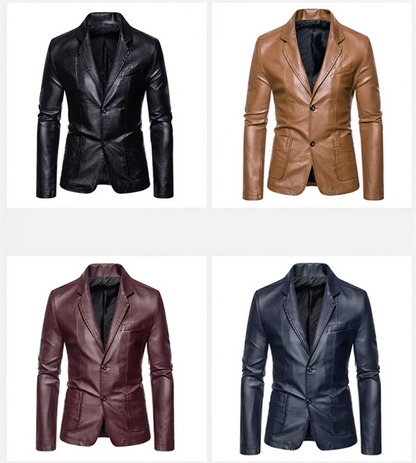 Mens Casual Leather Jacket - 2024 Fashion Slim Fit Coat 5XL BlackKahki - ZOOMNSTORE