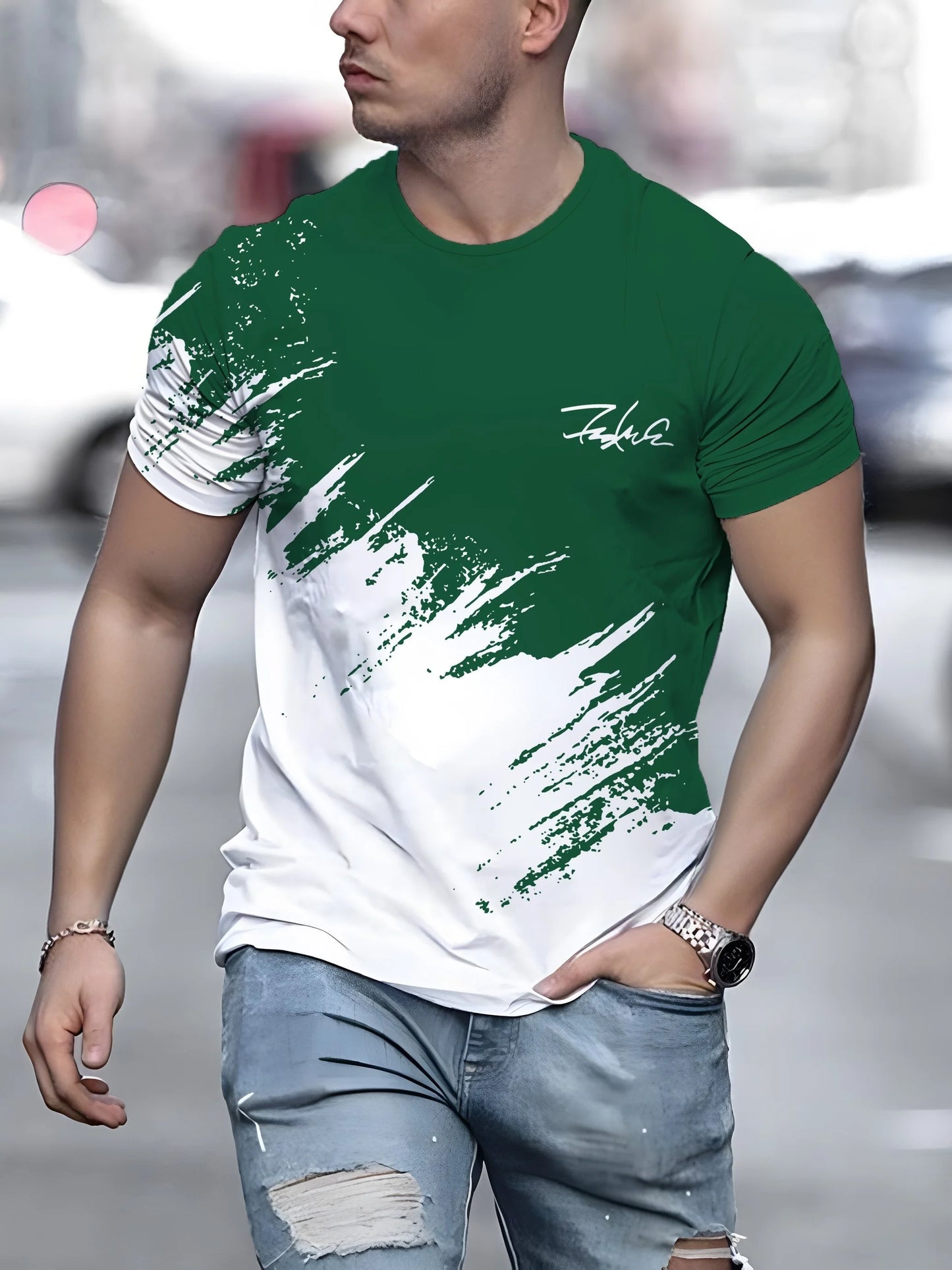 Mens Casual Short Sleeve Crew Neck T-Shirt - Oversized Streetwear Top - ZOOMNSTORE