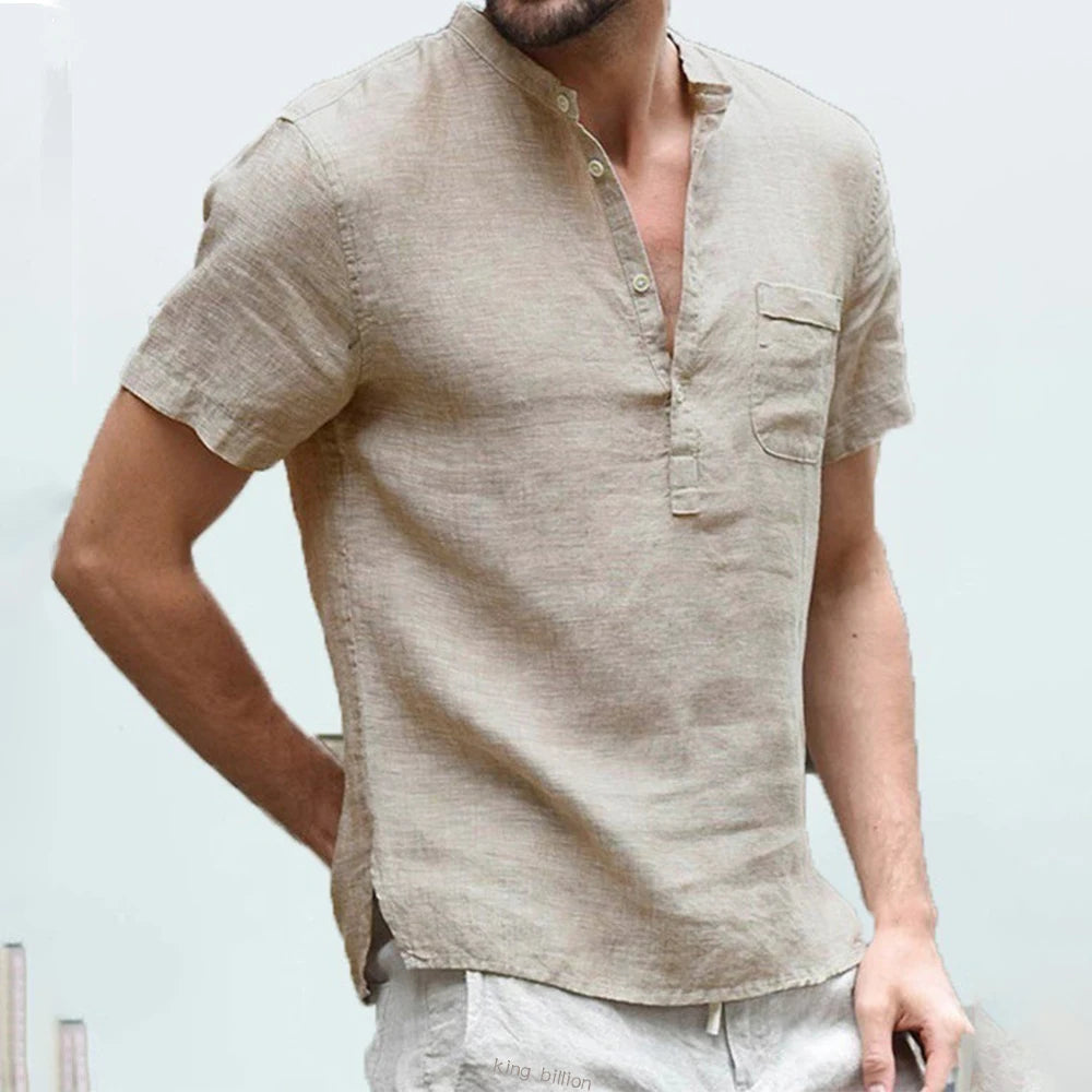 Mens Casual Short-Sleeved T-Shirt - Breathable Cotton-Linen Blend S-3XL - ZOOMNSTORE