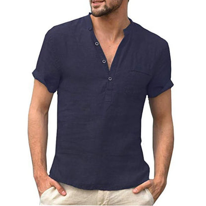 Mens Casual Short-Sleeved T-Shirt - Breathable Cotton-Linen Blend S-3XL - ZOOMNSTORE