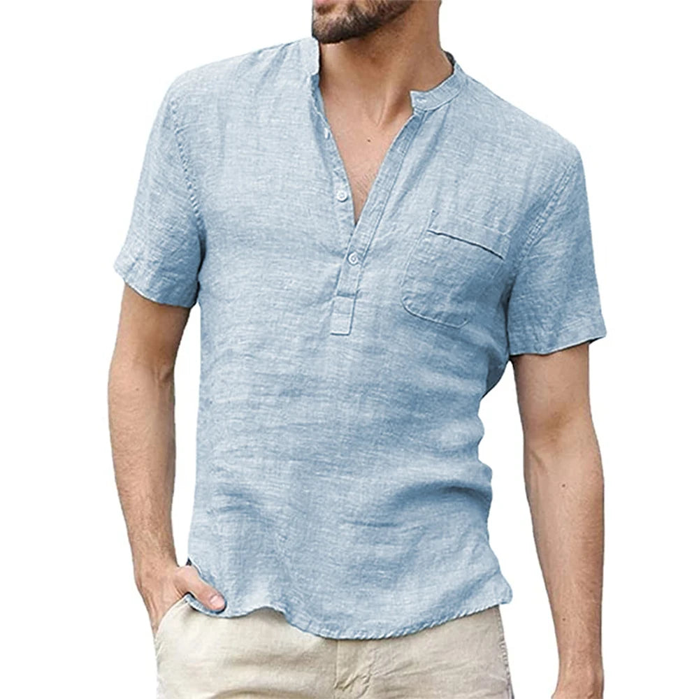 Mens Casual Short-Sleeved T-Shirt - Breathable Cotton-Linen Blend S-3XL - ZOOMNSTORE