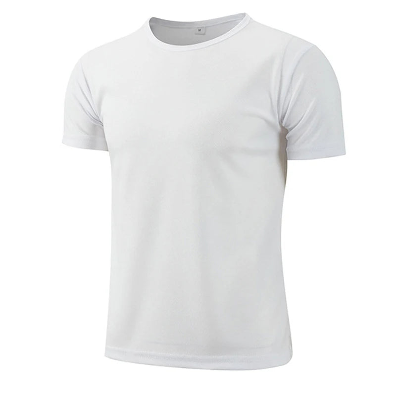 Mens Casual White Short Sleeve T-Shirt - Breathable Quick Dry Gym Top - ZOOMNSTORE