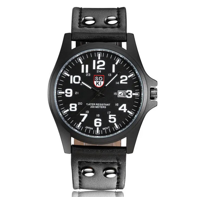Mens Casual Wristwatch - Quartz Leather Strap Shock Resistant Calendar Watch - ZOOMNSTORE