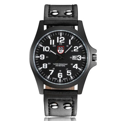 Mens Casual Wristwatch - Quartz Leather Strap Shock Resistant Calendar Watch - ZOOMNSTORE