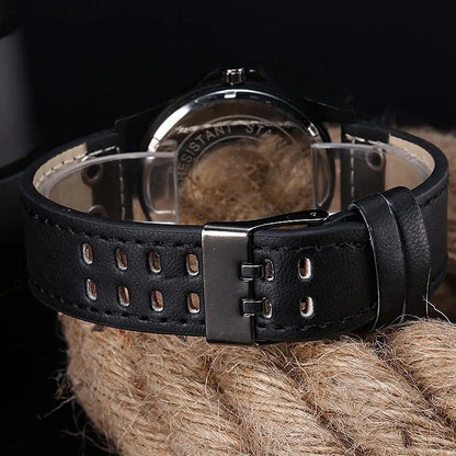 Mens Casual Wristwatch - Quartz Leather Strap Shock Resistant Calendar Watch - ZOOMNSTORE