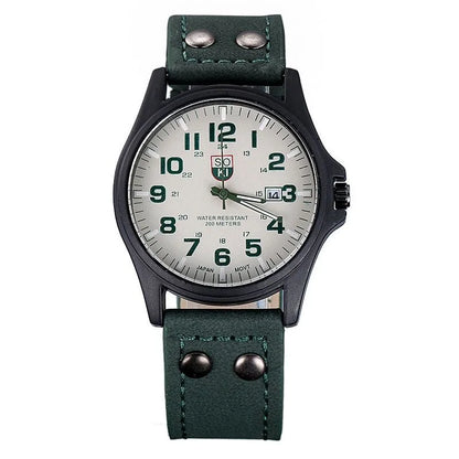 Mens Casual Wristwatch - Quartz Leather Strap Shock Resistant Calendar Watch - ZOOMNSTORE