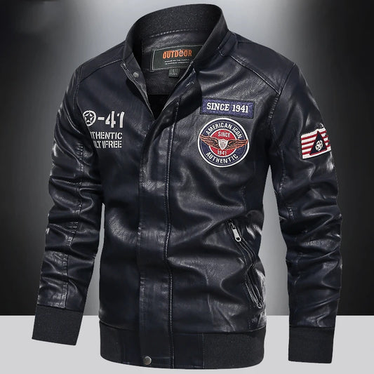 Mens Color Block Motorcycle Jacket - Casual PU Leather with Baseball Collar - ZOOMNSTORE