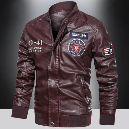 Mens Color Block Motorcycle Jacket - Casual PU Leather with Baseball Collar - ZOOMNSTORE