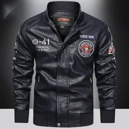 Mens Color Block Motorcycle Jacket - Casual PU Leather with Baseball Collar - ZOOMNSTORE