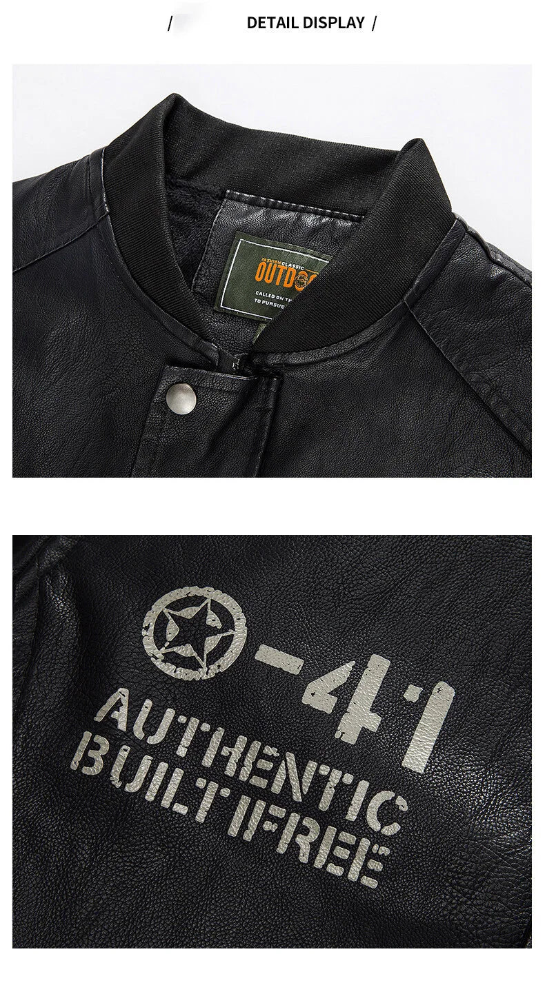Mens Color Block Motorcycle Jacket - Casual PU Leather with Baseball Collar - ZOOMNSTORE