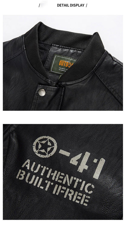 Mens Color Block Motorcycle Jacket - Casual PU Leather with Baseball Collar - ZOOMNSTORE