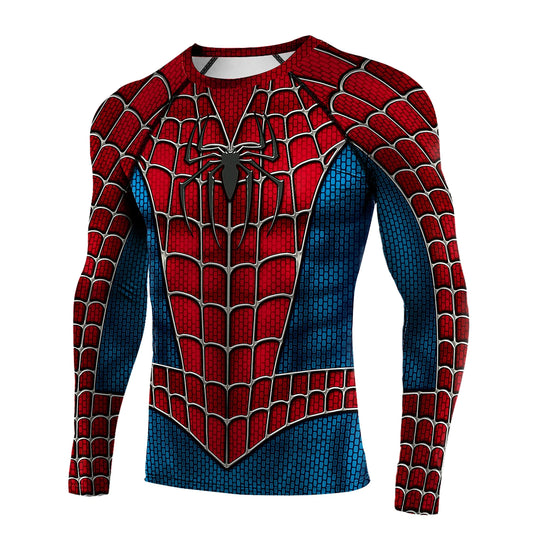 Mens Long Sleeve Spider-Man Compression Shirt - Superhero Cosplay Fitness Top - ZOOMNSTORE