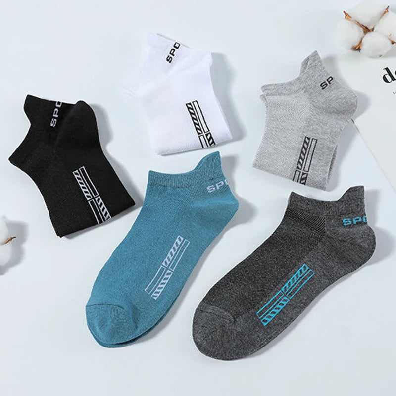 Mens Cotton Ankle Socks - 5 Pairs Breathable Low-Cut Casual Sports Socks - ZOOMNSTORE