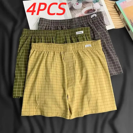 Mens Cotton Boxers | Comfortable Loose Casual Sleepwear Boxers In Soft Knit Fabric Plaid Design - ZOOMNSTORE