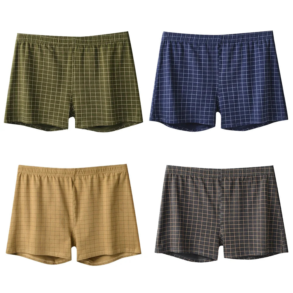 Mens Cotton Boxers | Comfortable Loose Casual Sleepwear Boxers In Soft Knit Fabric Plaid Design - ZOOMNSTORE