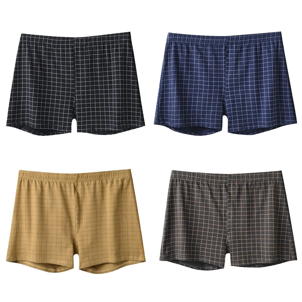 Mens Cotton Boxers | Comfortable Loose Casual Sleepwear Boxers In Soft Knit Fabric Plaid Design - ZOOMNSTORE