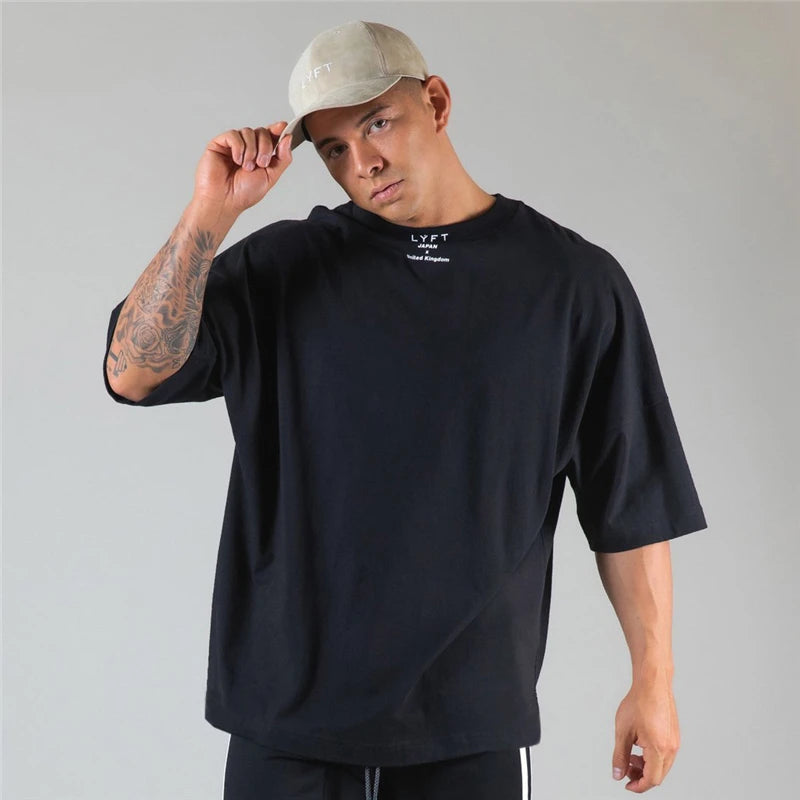 Mens Cotton Gym Shirt - Short Sleeve Fitness Tee M-XXXL - ZOOMNSTORE
