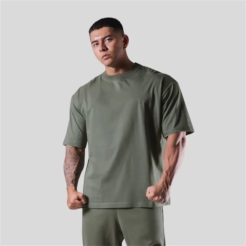 Mens Cotton Gym Shirt - Short Sleeve Fitness Tee M-XXXL - ZOOMNSTORE
