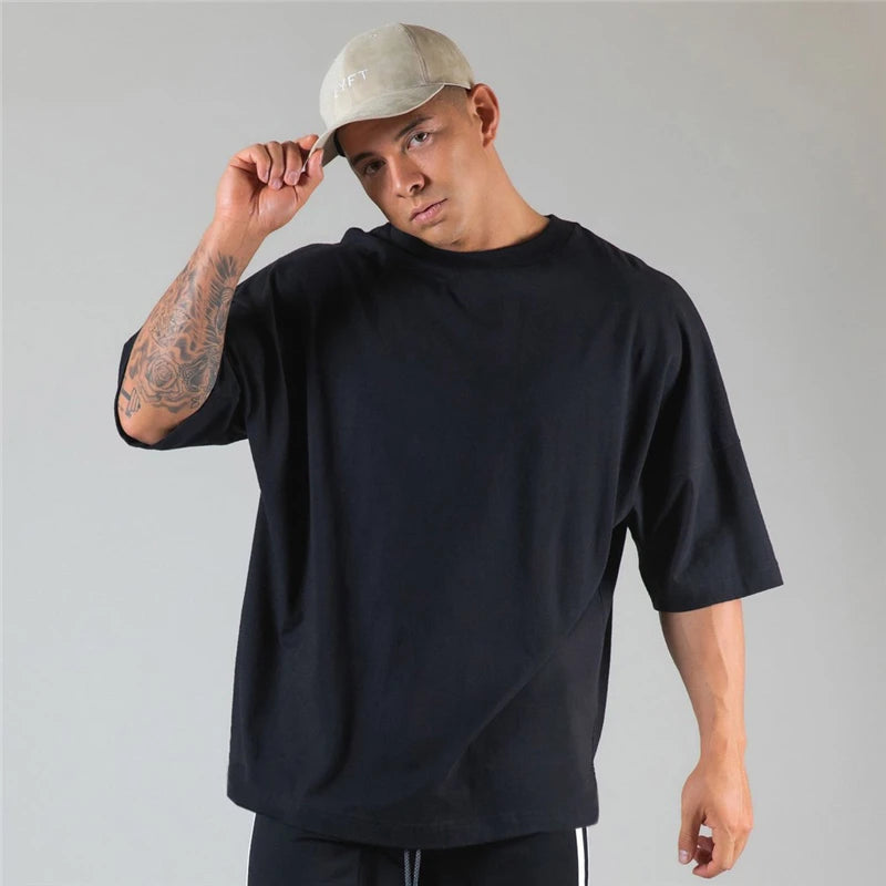 Mens Cotton Gym Shirt - Short Sleeve Fitness Tee M-XXXL - ZOOMNSTORE