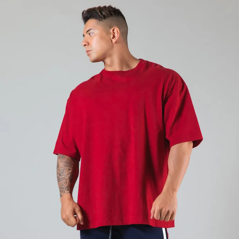Mens Cotton Gym Shirt - Short Sleeve Fitness Tee M-XXXL - ZOOMNSTORE